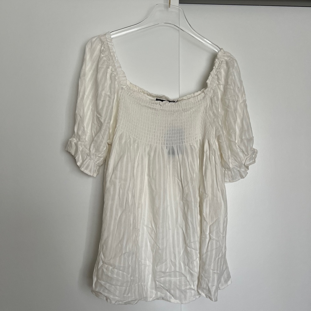 White Babydoll Puff Sleeve Blouse